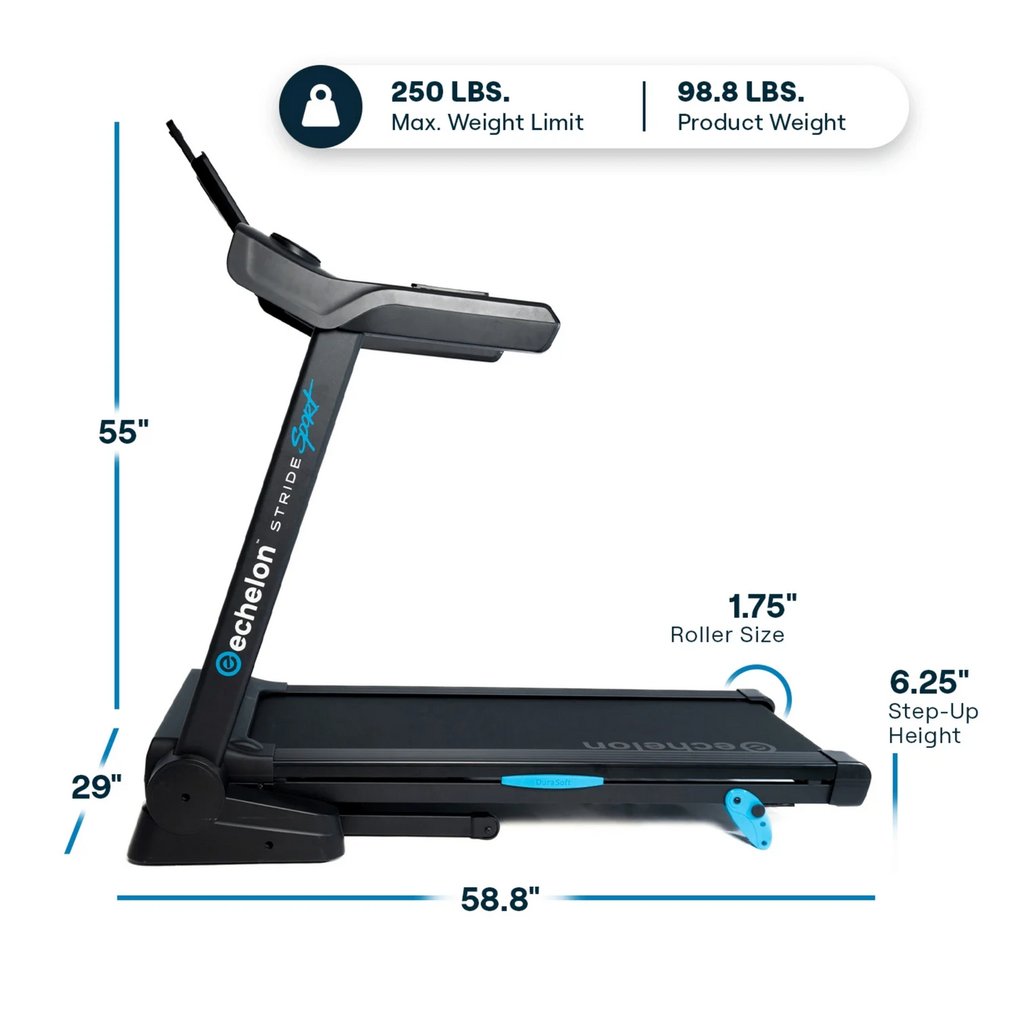 Echelon Stride 10 Sport Manual Incline Treadmill – Black